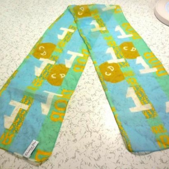 Dior Blue Gold Green Trotter Print Logo Silk Scarf - Picture 4 of 7